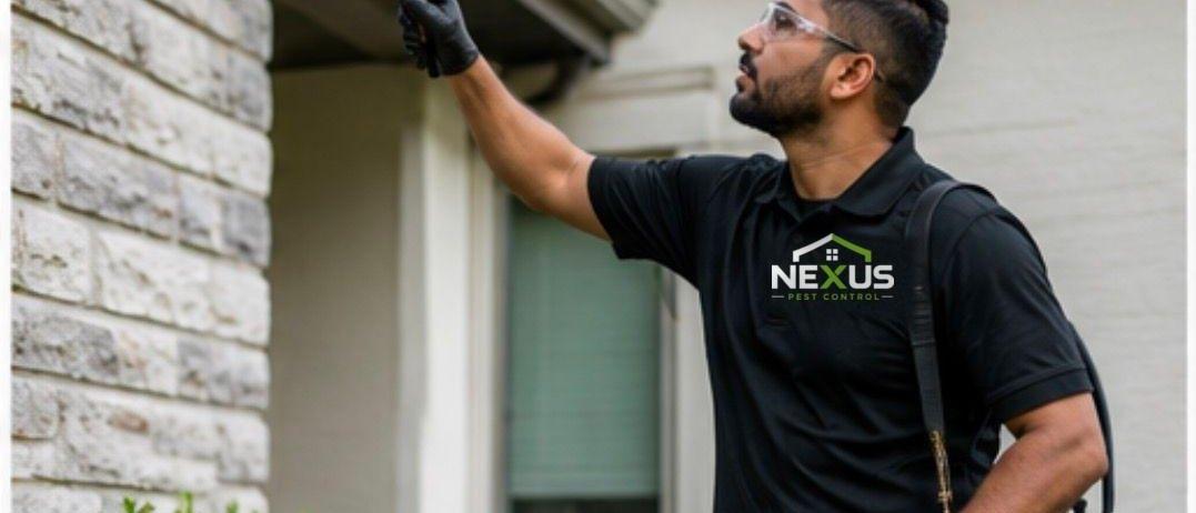 Nexus Pest Control — technician treating the eaves of a house for spiders