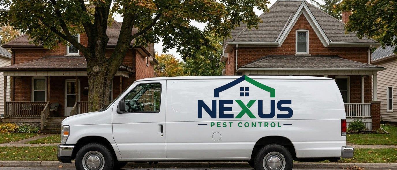 The Nexus Pest Control van, signwritten with the company logo, parked on a residential street